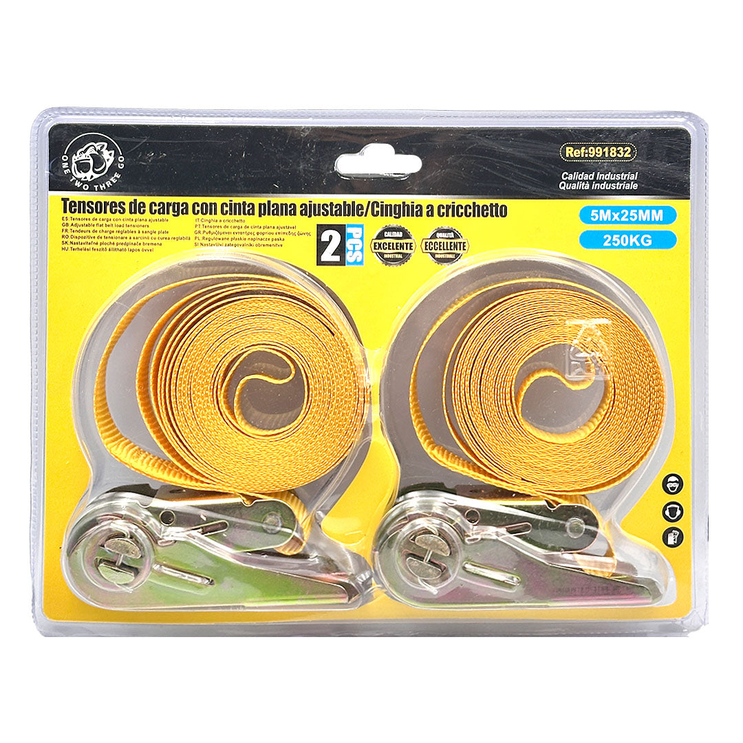 0809-2192 2-Pack Ratchet Straps – 5m x 25mm Polyester & Iron, 250kg Capacity