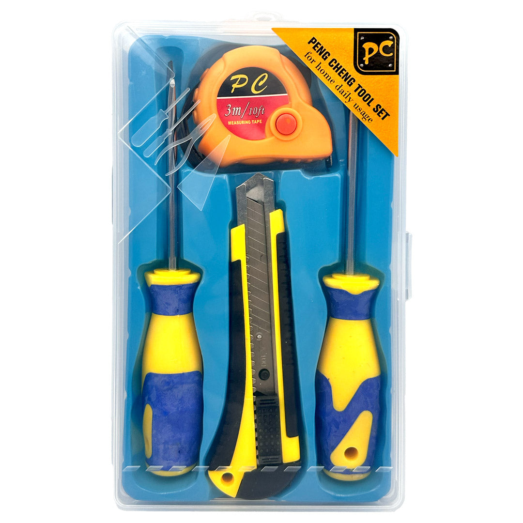 0809-H08 4-Piece Hand Tool Set – Utility Knife, Screwdrivers & Measuring Tape