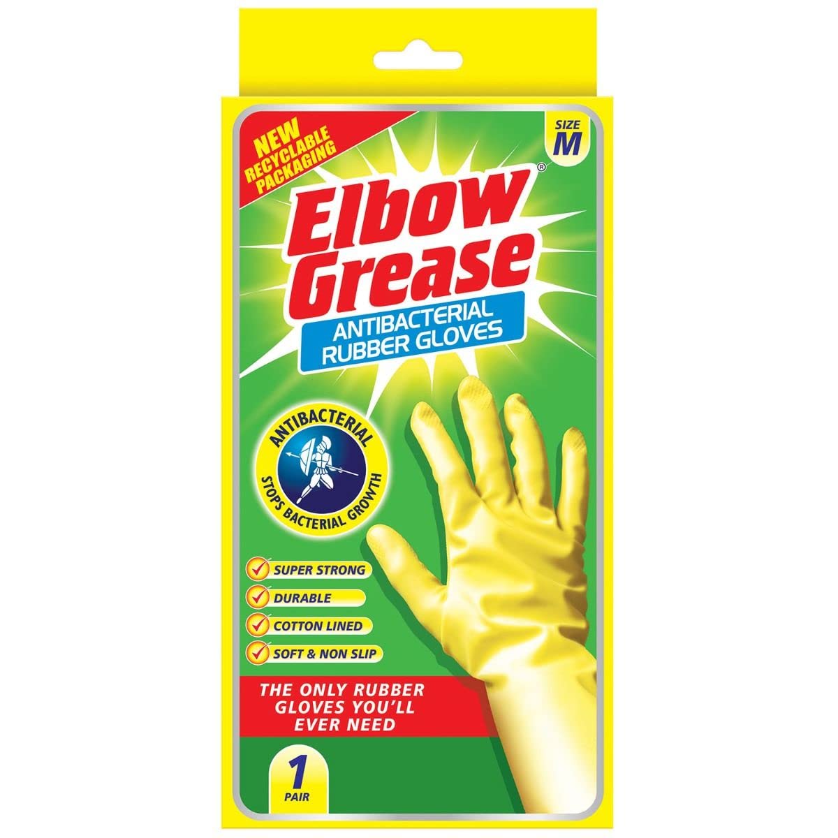 EG60 Elbow Grease Anti Bacterial Rubber Gloves Medium MEDIUM (Pack of 12)